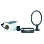 3 Accessoires douche portes savonne serviettes et papier toilette
