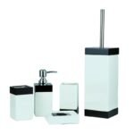 Ensemble Distributeur Savon avec Brosse WC Beige en Céramique