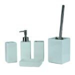 Ensemble Distributeur Savon avec Brosse WC Blanc en Céramique