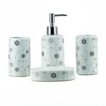 Ensemble distributeur savon 4 Pièces D'accessoires de Salle de Bain Snow en Céramique