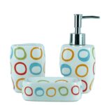 Ensemble distributeur savon 3 Pièces D'accessoires de Salle de Bain Orné en Céramique