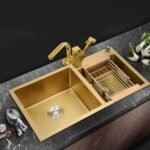 Evier de Cuisine Sanilum Zaga Doré à Double Cuve 82x45cm – Image 7