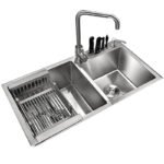 Évier de Cuisine en Inox Argenté à Double Cuve