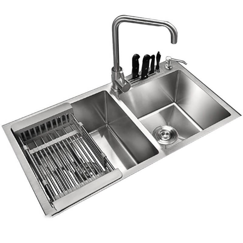 Evier-de-Cuisine-en-Inox-Argente-a-Double-Cuve.jpg Évier de Cuisine en Inox Argenté à Double Cuve – Image 1
