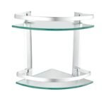 Meuble 2 Étagère pour Salle de Bain de Coin en Verre et Aluminium Ishura