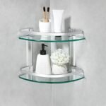 Meuble 2 Étagère pour Salle de Bain de Coin en Verre et Aluminium Ishura – Image 2