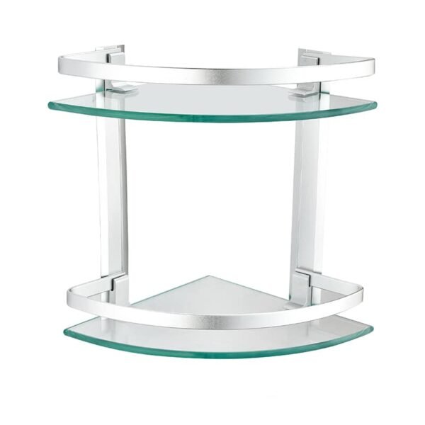 Meuble 2 Étagère pour Salle de Bain de Coin en Verre et Aluminium Ishura