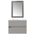 Meuble Salle de Bain gris Élégant avec Lavabo et Miroir – Image 2