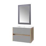 Meuble Salle de Bain gris Élégant avec Lavabo et Miroir – Image 3