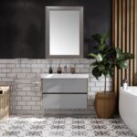 Meuble Salle de Bain gris Élégant avec Lavabo et Miroir