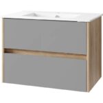 Meuble Salle de Bain gris Élégant avec Lavabo et Miroir – Image 5