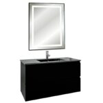 Meuble Salle de Bain noir avec Lavabo et Miroir à led – Image 2