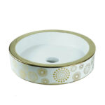 Vasque à poser Octa Rond Blanc Doré en Céramique – Image 3
