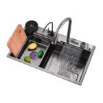 évier de cuisine piano inox 304 avec robinet cascade